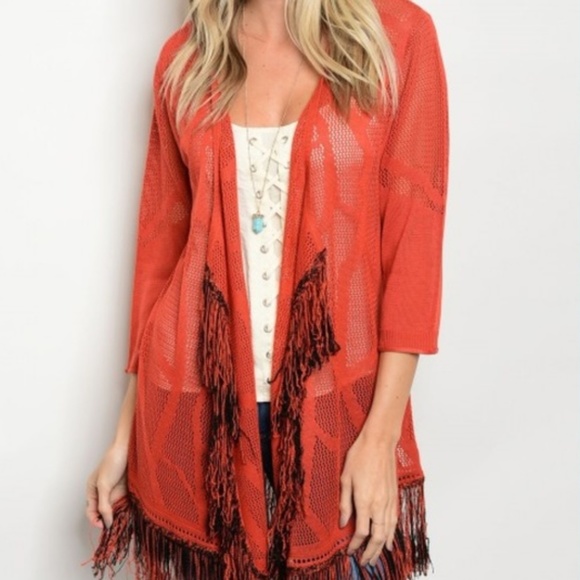 C.C. Boutique Pants - NWT Crochet Knit Aztec Print Cardigan with Fringe